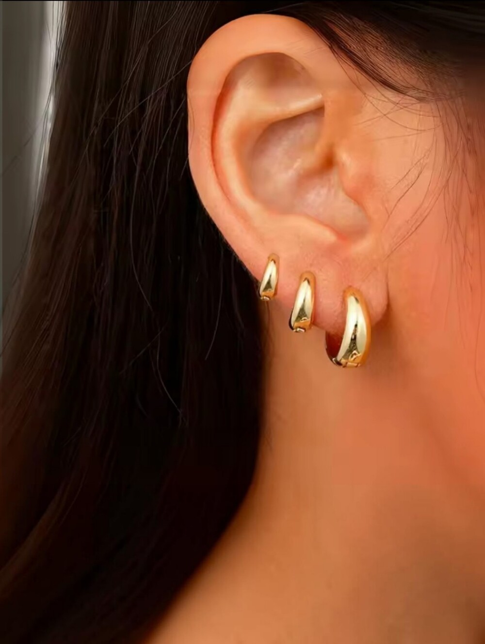 Tapered Gold Hoop Earrings Set Of 3 Pairs NWOT